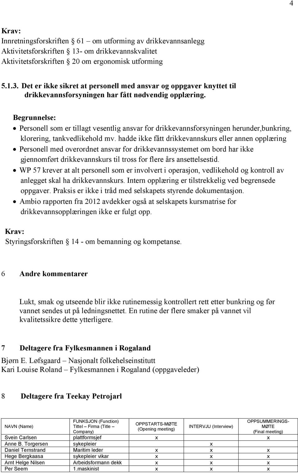 Personell som er tillagt vesentlig ansvar for drikkevannsforsyningen herunder,bunkring, klorering, tankvedlikehold mv.