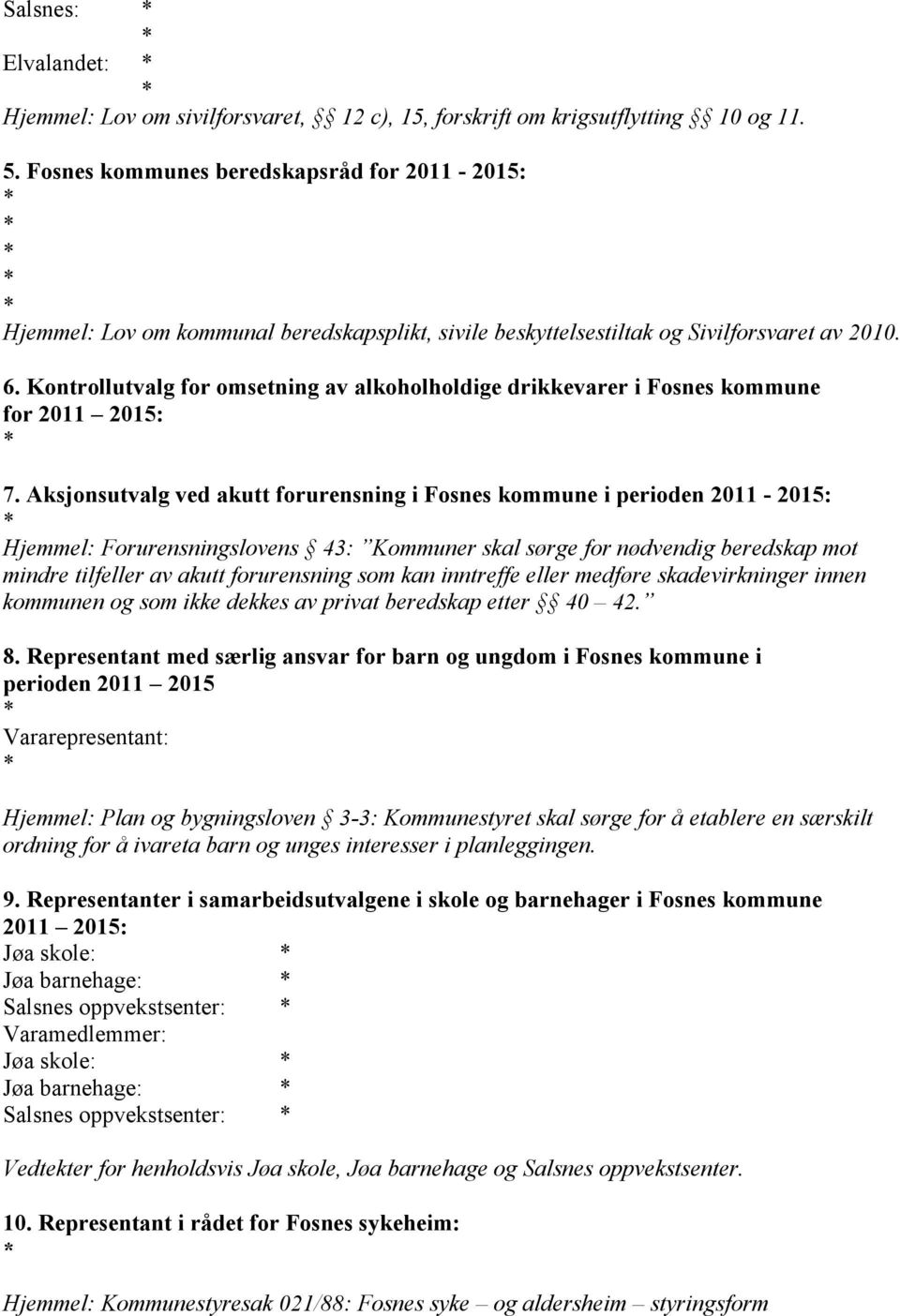 Kontrollutvalg for omsetning av alkoholholdige drikkevarer i Fosnes kommune for 2011 2015: 7.