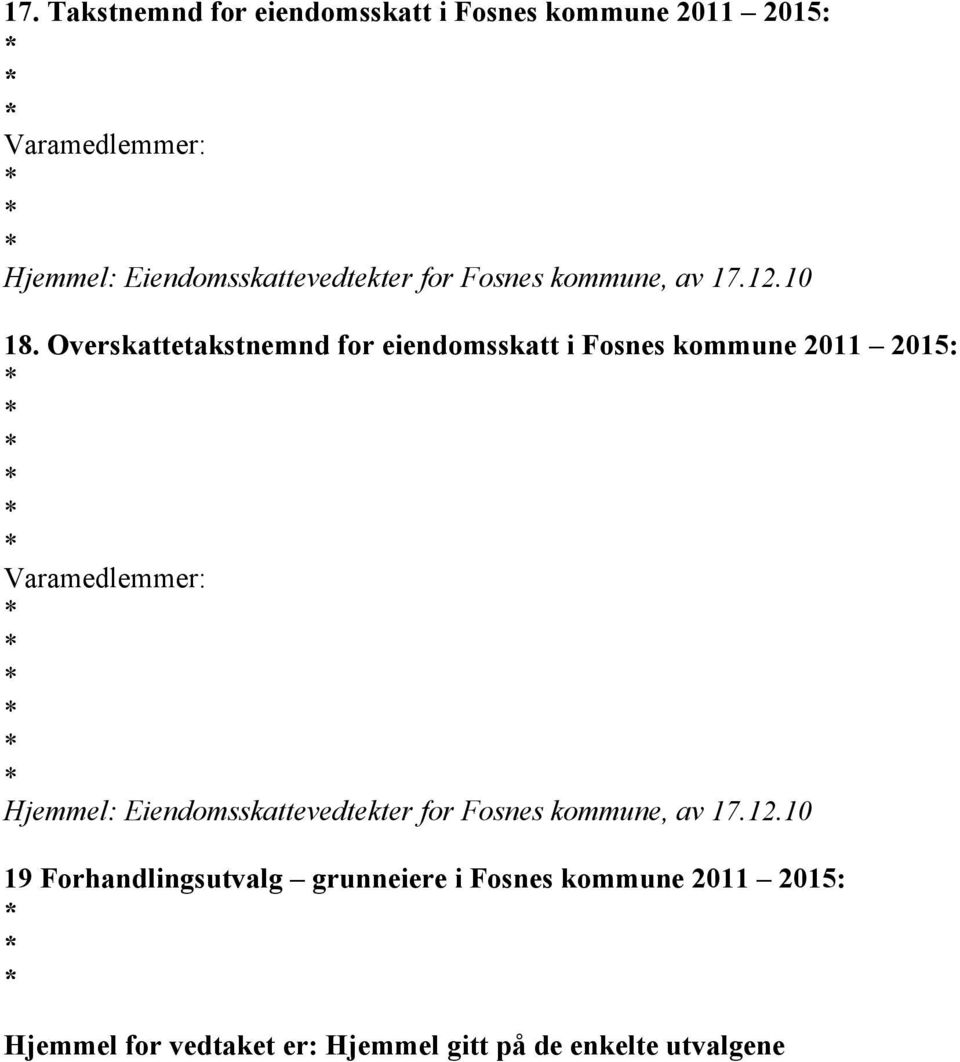 Overskattetakstnemnd for eiendomsskatt i Fosnes kommune 2011 2015: Varamedlemmer: Hjemmel: