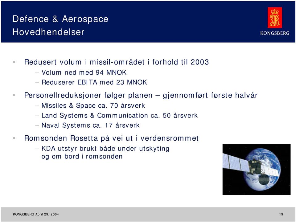 & Space ca. 70 årsverk Land Systems & Communication ca. 50 årsverk Naval Systems ca.