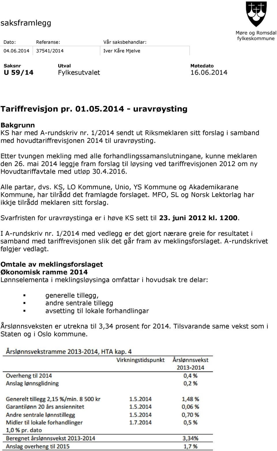 Etter tvungen mekling med alle forhandlingssamanslutningane, kunne meklaren den 26. mai 2014 leggje fram forslag til løysing ved tariffrevisjonen 2012 om ny Hovudtariffavtale med utløp 30.4.2016.