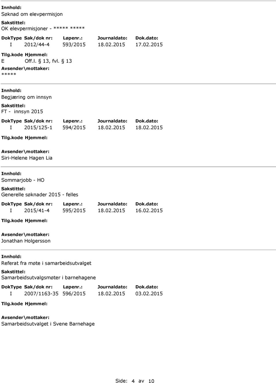 Generelle søknader 2015 - felles 2015/41-4 595/2015 16.02.