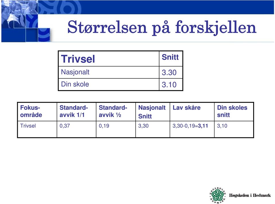 10 Fokusområde Standardavvik 1/1 Standardavvik ½