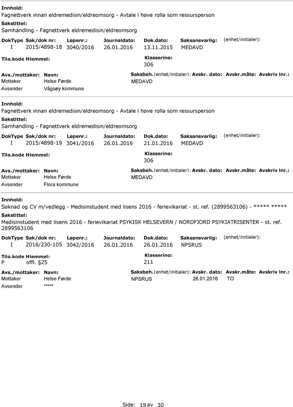 : Vågsøy kommune Fagnettverk innan eldremedisin/eldreomsorg - Avtale i høve rolla som ressursperson Samhandling - Fagnettverk eldremedisin/eldreomsorg 2015/4898-19 3041/2016 21.01.2016 306 Avs.