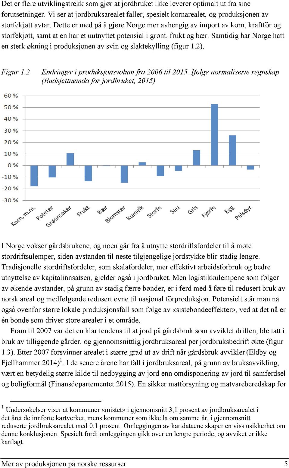 Samtidig har Norge hatt en sterk økning i produksjonen av svin og slaktekylling (figur 1.2). Figur 1.2 Endringer i produksjonsvolum fra 2006 til 2015.