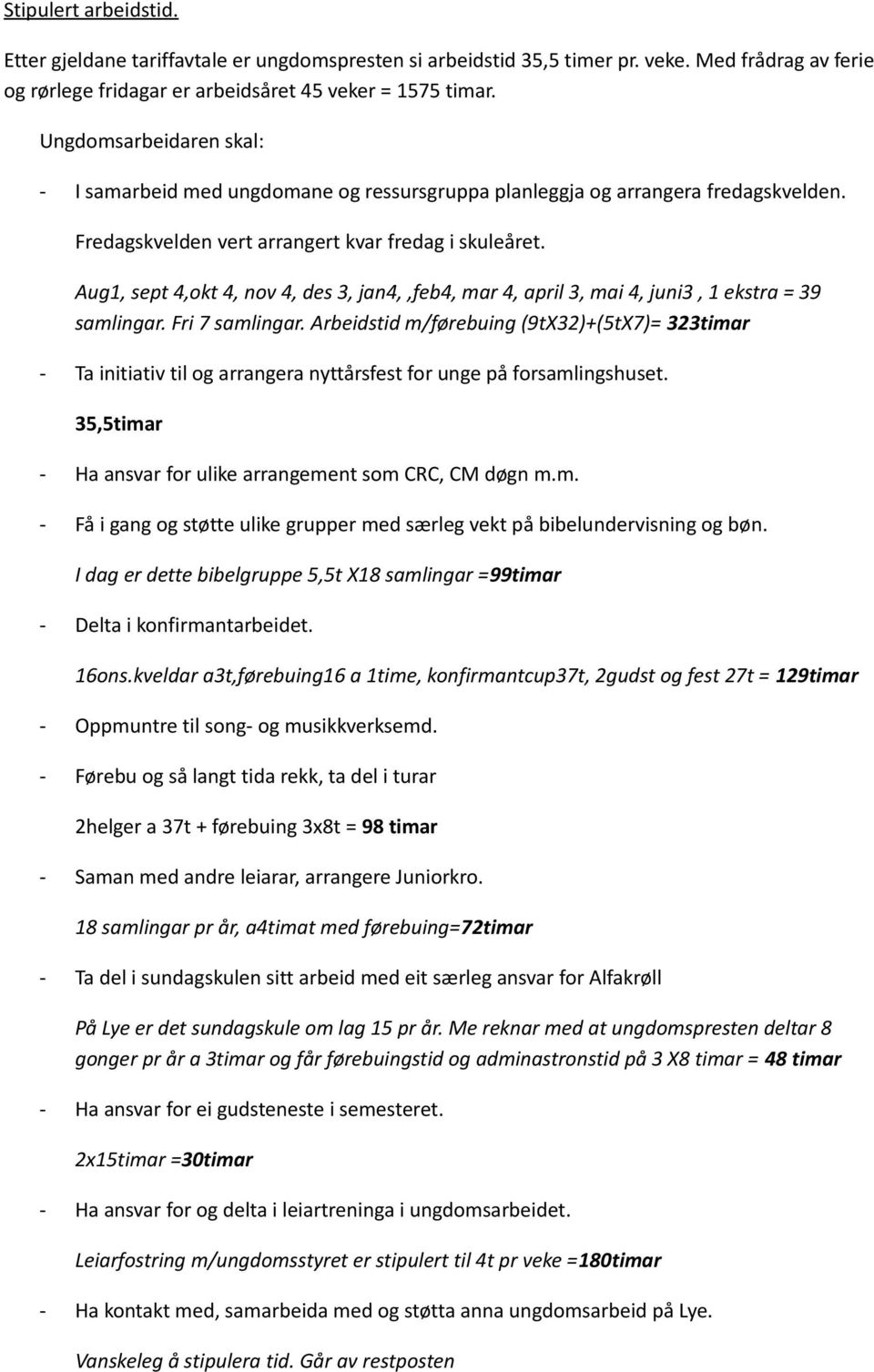 Aug1, sept 4,okt 4, nov 4, des 3, jan4,,feb4, mar 4, april 3, mai 4, juni3, 1 ekstra = 39 samlingar. Fri 7 samlingar.