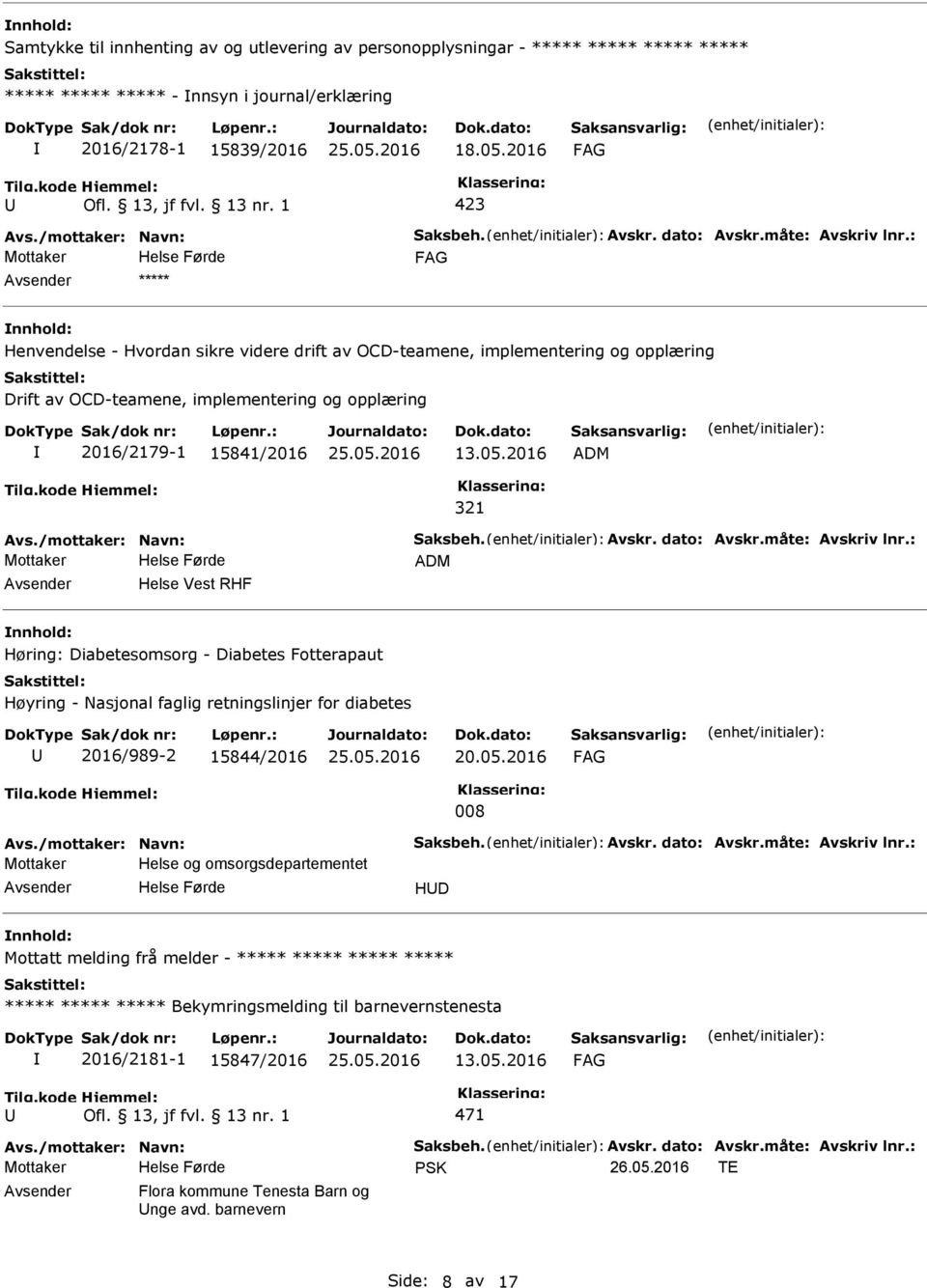 2016 ADM 321 Mottaker ADM Helse Vest RHF Høring: Diabetesomsorg - Diabetes Fotterapaut Høyring - Nasjonal faglig retningslinjer for diabetes 2016/989-2 15844/2016 20.05.