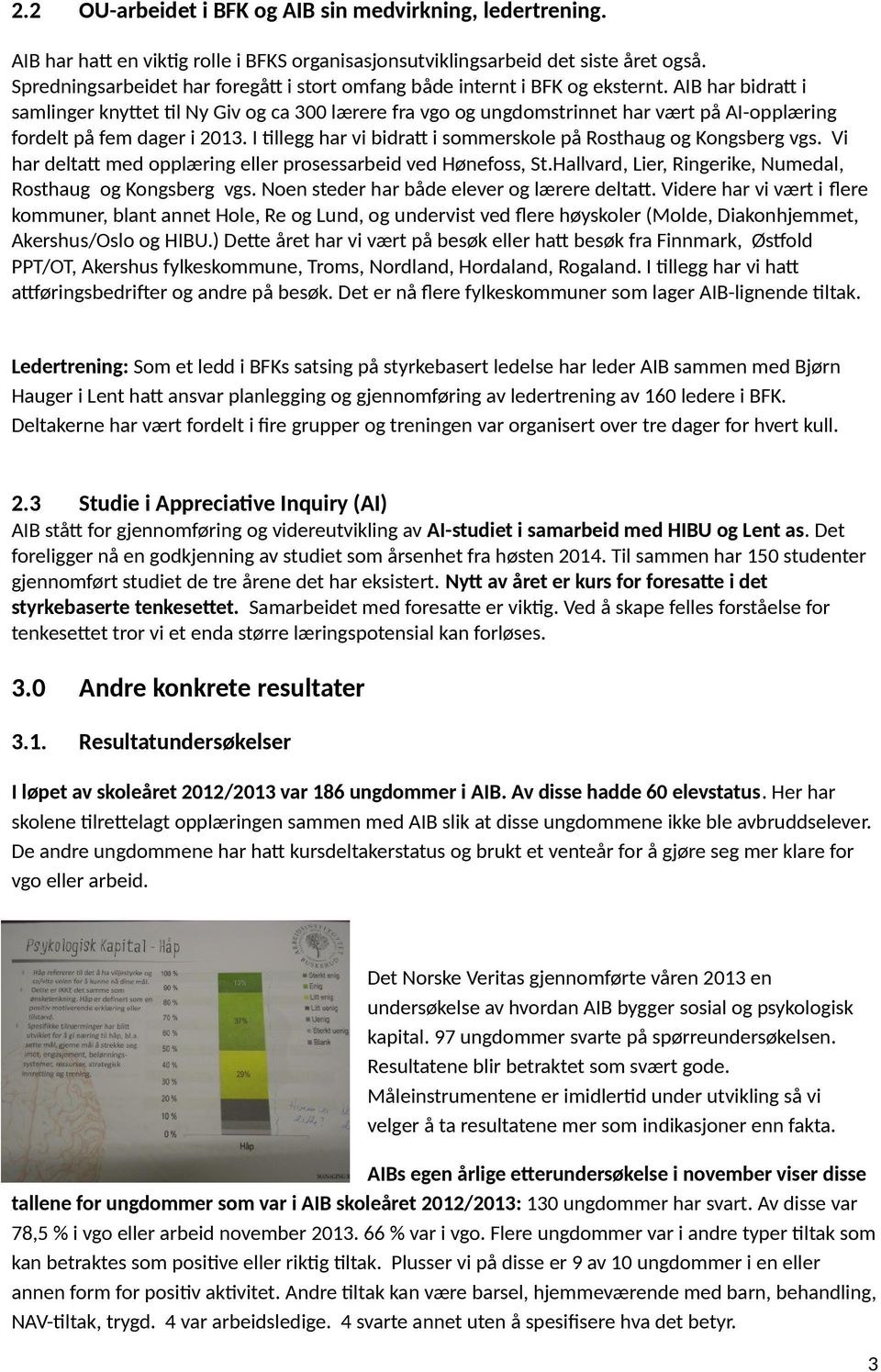 AIB har bidratt i samlinger knyttet til Ny Giv og ca 300 lærere fra vgo og ungdomstrinnet har vært på AI-opplæring fordelt på fem dager i 2013.