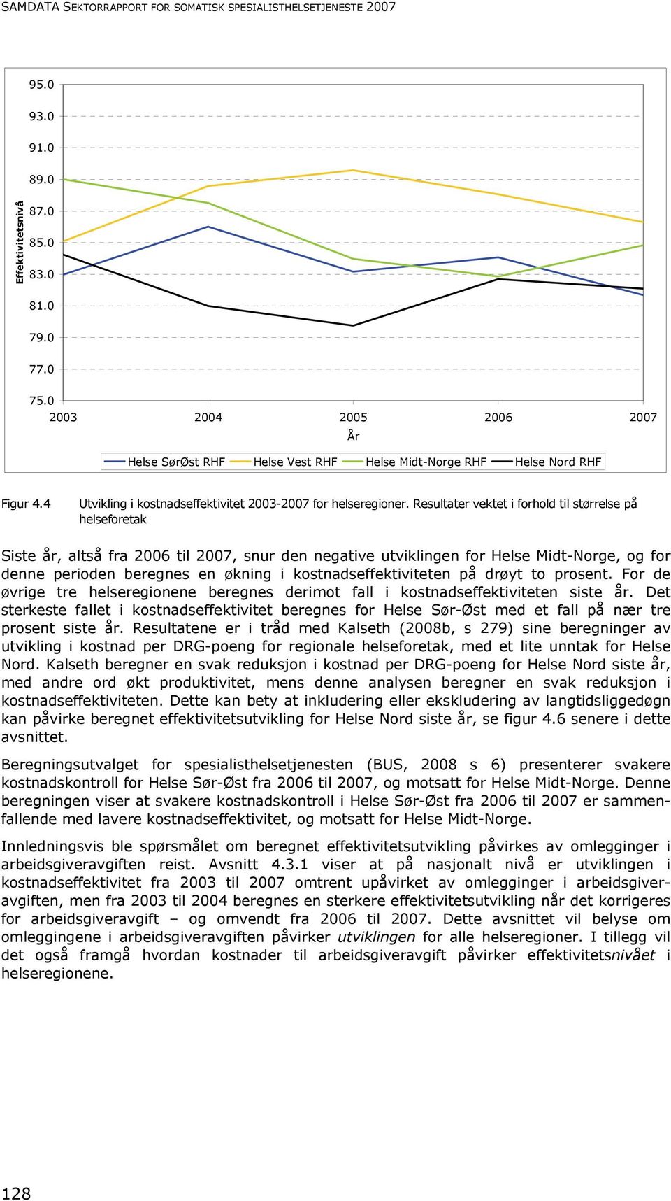 Resultater vektet i forhold til størrelse på helseforetak Siste år, altså fra 2006 til, snur den negative utviklingen for Helse Midt-Norge, og for denne perioden beregnes en økning i