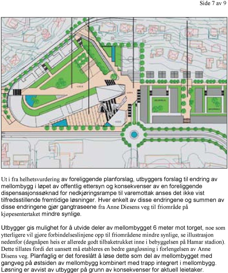 Hver enkelt av disse endringene og summen av disse endringene gjør gangtraseene fra Anne Diesens veg til friområde på kjøpesentertaket mindre synlige.