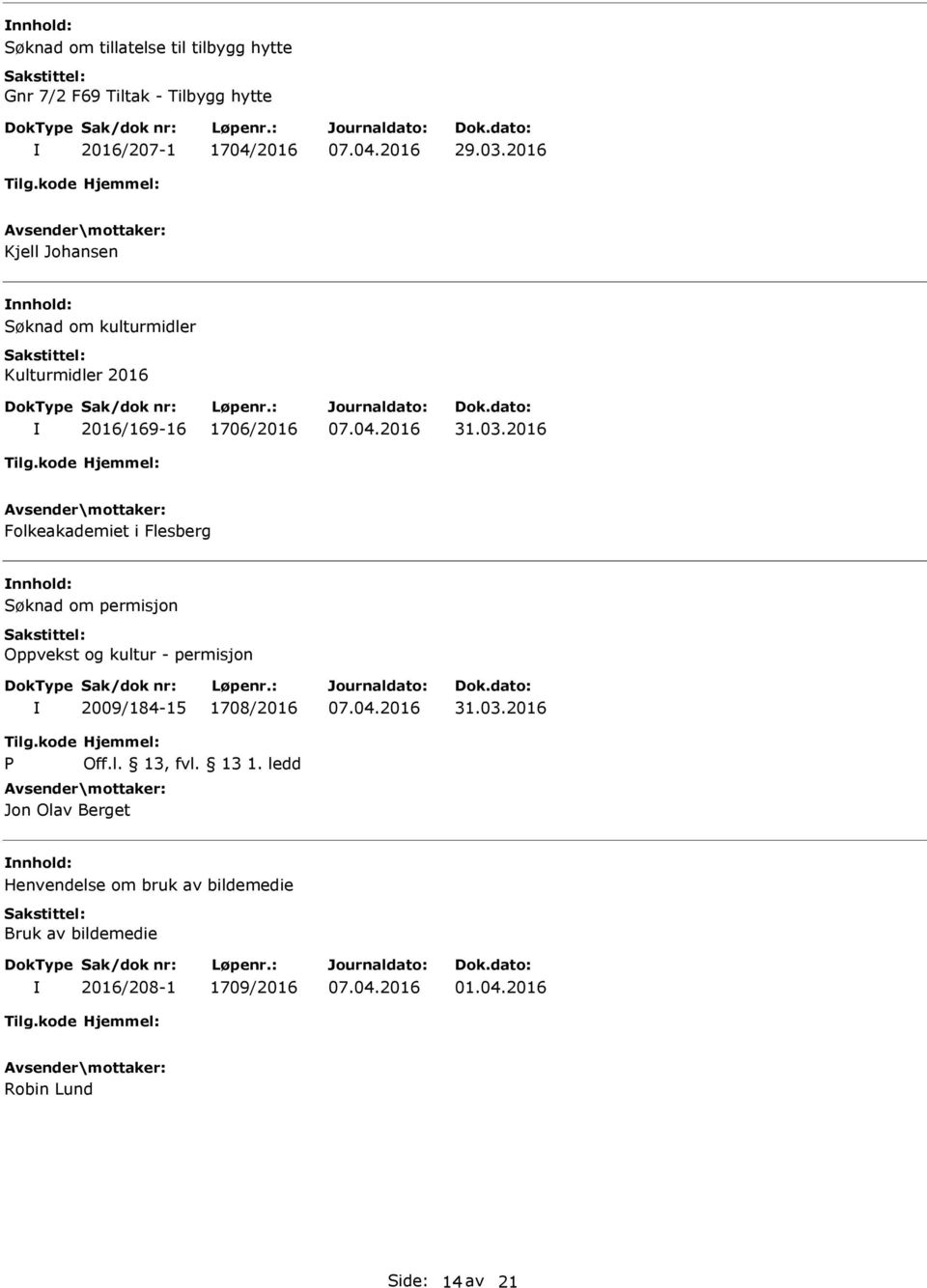 2016 Folkeakademiet i Flesberg Søknad om permisjon Oppvekst og kultur - permisjon 2009/184-15 1708/2016