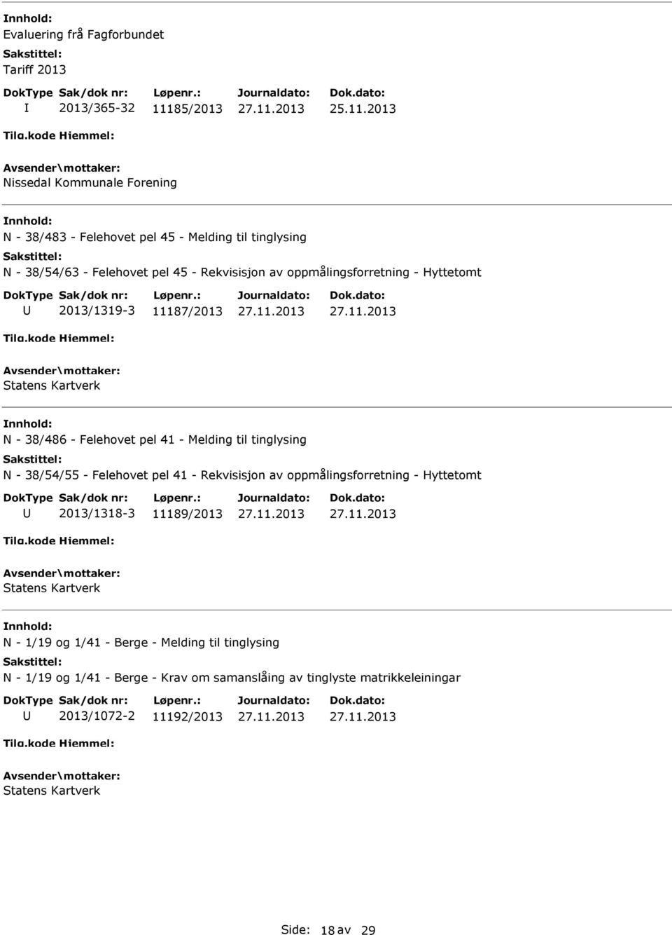 Melding til tinglysing N - 38/54/55 - Felehovet pel 41 - Rekvisisjon av oppmålingsforretning - Hyttetomt 2013/1318-3 11189/2013 Statens Kartverk N - 1/19 og