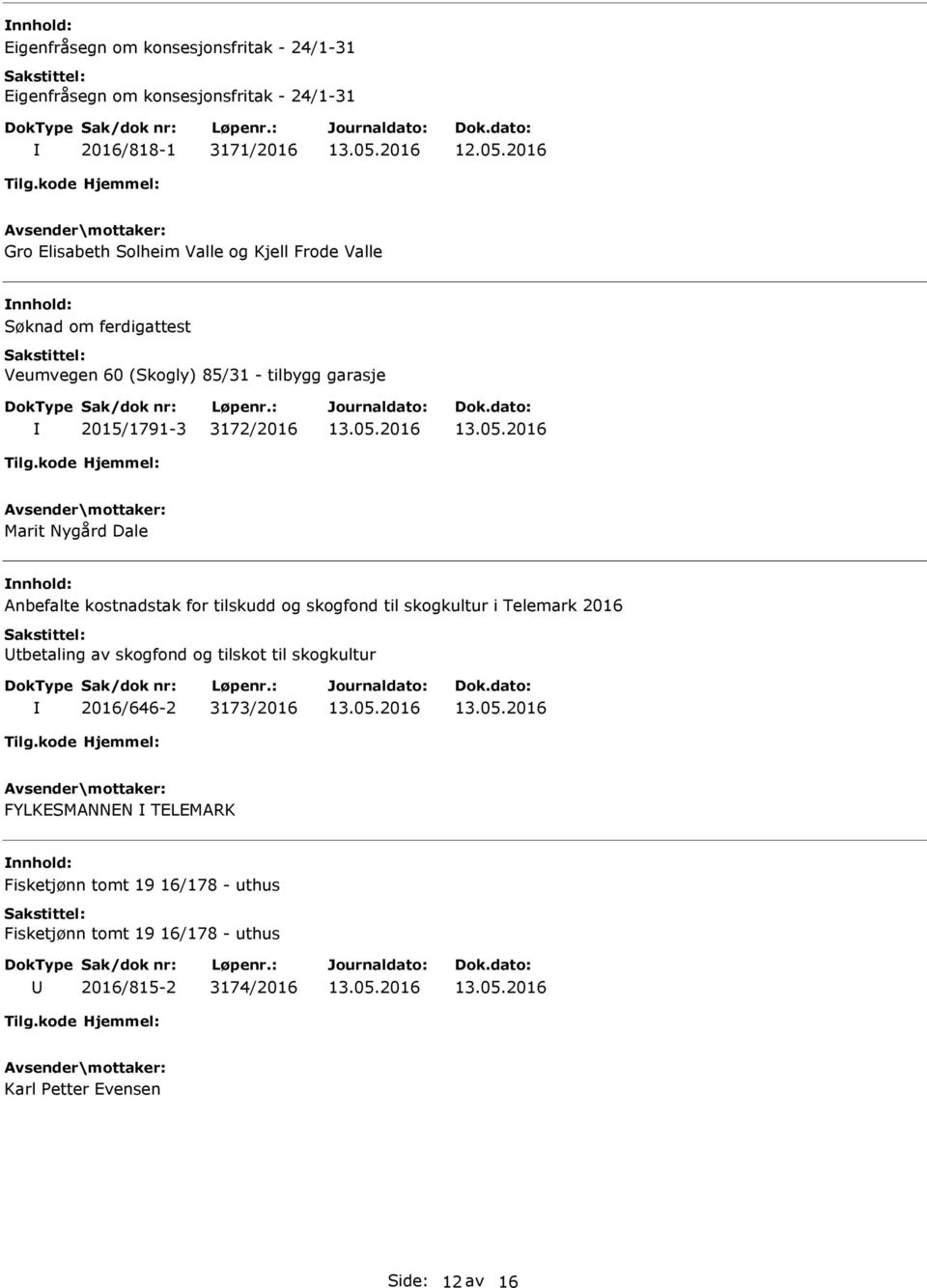 kostnadstak for tilskudd og skogfond til skogkultur i Telemark 2016 tbetaling av skogfond og tilskot til skogkultur 2016/646-2 3173/2016