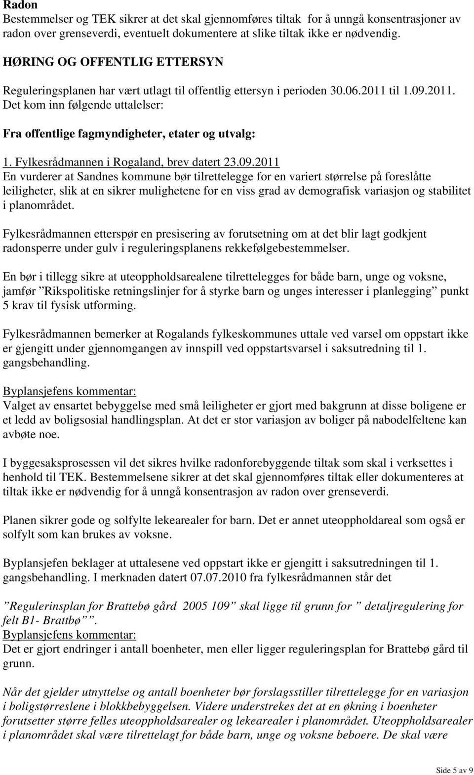 Fylkesrådmannen i Rogaland, brev datert 23.09.