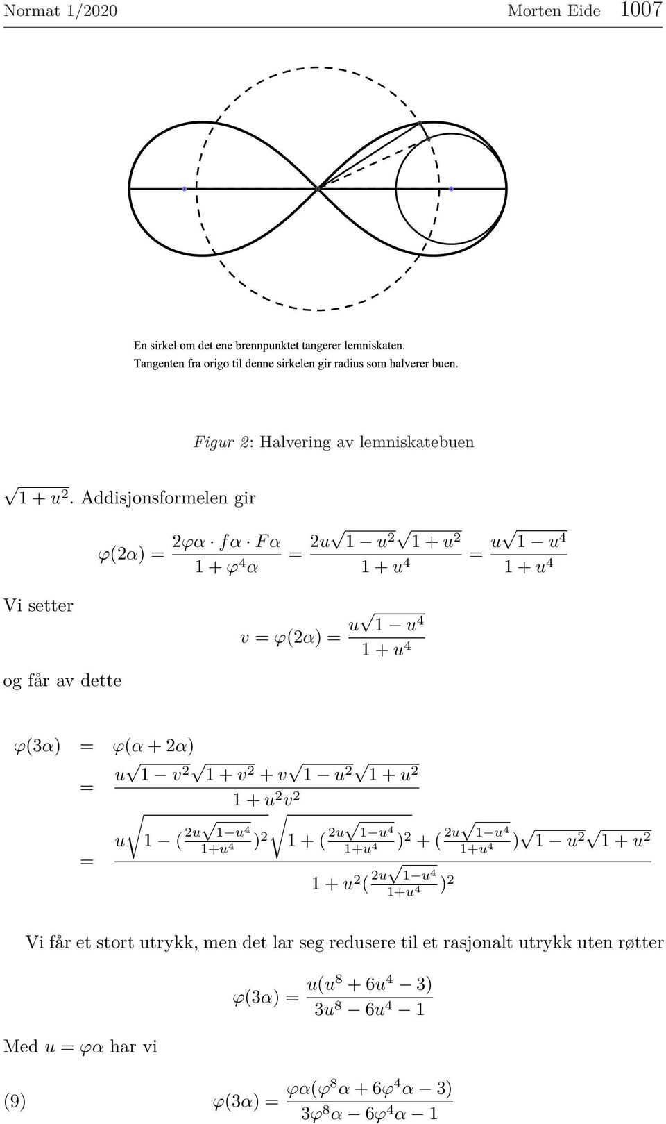 4 ϕ(3α) = ϕ(α + 2α) = u 1 v 2 1 + v 2 + v 1 u 2 1 + u 2 1 + u 2 v 2 u 1 ( 2u 1 u 4 ) 1 1+u 2 + ( 2u 1 u 4 ) = 4 1+u 2 + ( 2u 1 u 4 ) 1 u 2 1 + u 4