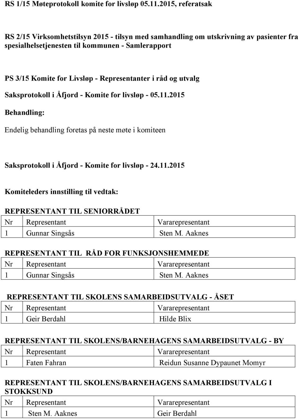 i råd og utvalg Saksprotokoll i Åfjord - Komite for livsløp - 05.11.