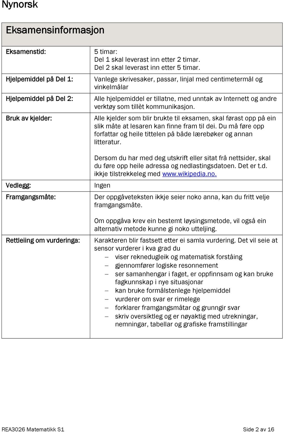 Vanlege skrivesaker, passar, linjal med centimetermål og vinkelmålar Alle hjelpemiddel er tillatne, med unntak av Internett og andre verktøy som tillèt kommunikasjon.