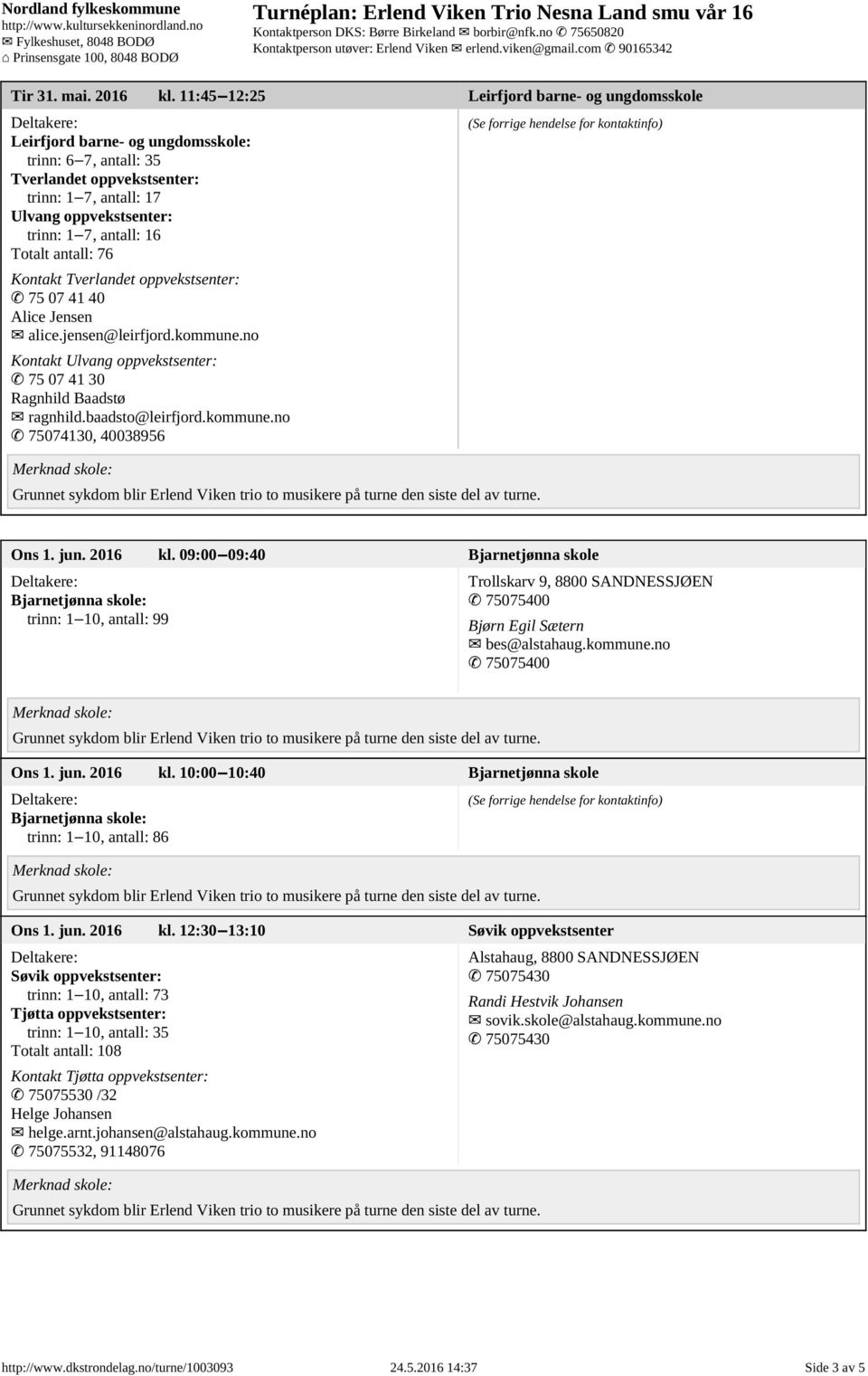 Totalt antall: 76 Kontakt Tverlandet oppvekstsenter: 75 07 41 40 Alice Jensen alice.jensen@leirfjord.kommune.no Kontakt Ulvang oppvekstsenter: 75 07 41 30 Ragnhild Baadstø ragnhild.baadsto@leirfjord.