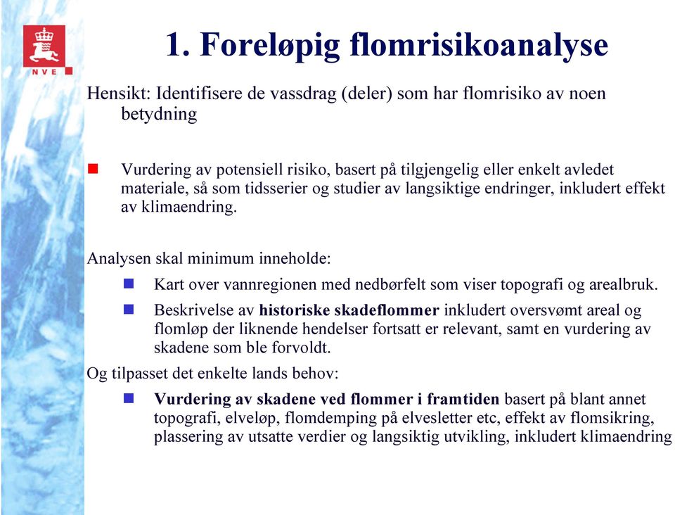 Beskrivelse av historiske skadeflommer inkludert oversvømt areal og flomløp der liknende hendelser fortsatt er relevant, samt en vurdering av skadene som ble forvoldt.