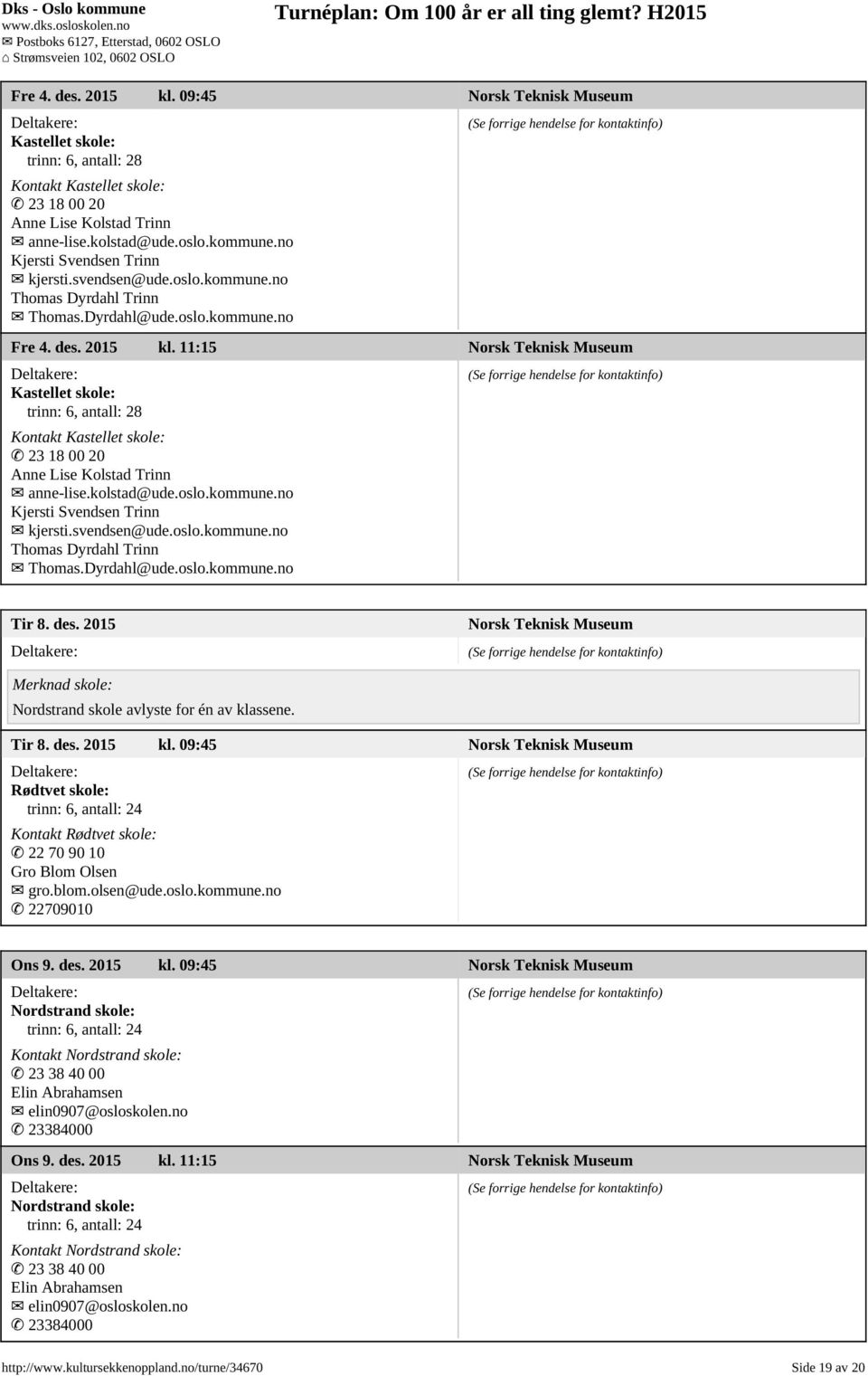11:15 Norsk Teknisk Museum Kastellet skole: Kontakt Kastellet skole: 23 18 00 20 Anne Lise Kolstad Trinn anne-lise.kolstad@ude.oslo.kommune.no Kjersti Svendsen Trinn kjersti.svendsen@ude.oslo.kommune.no Thomas Dyrdahl Trinn Thomas.