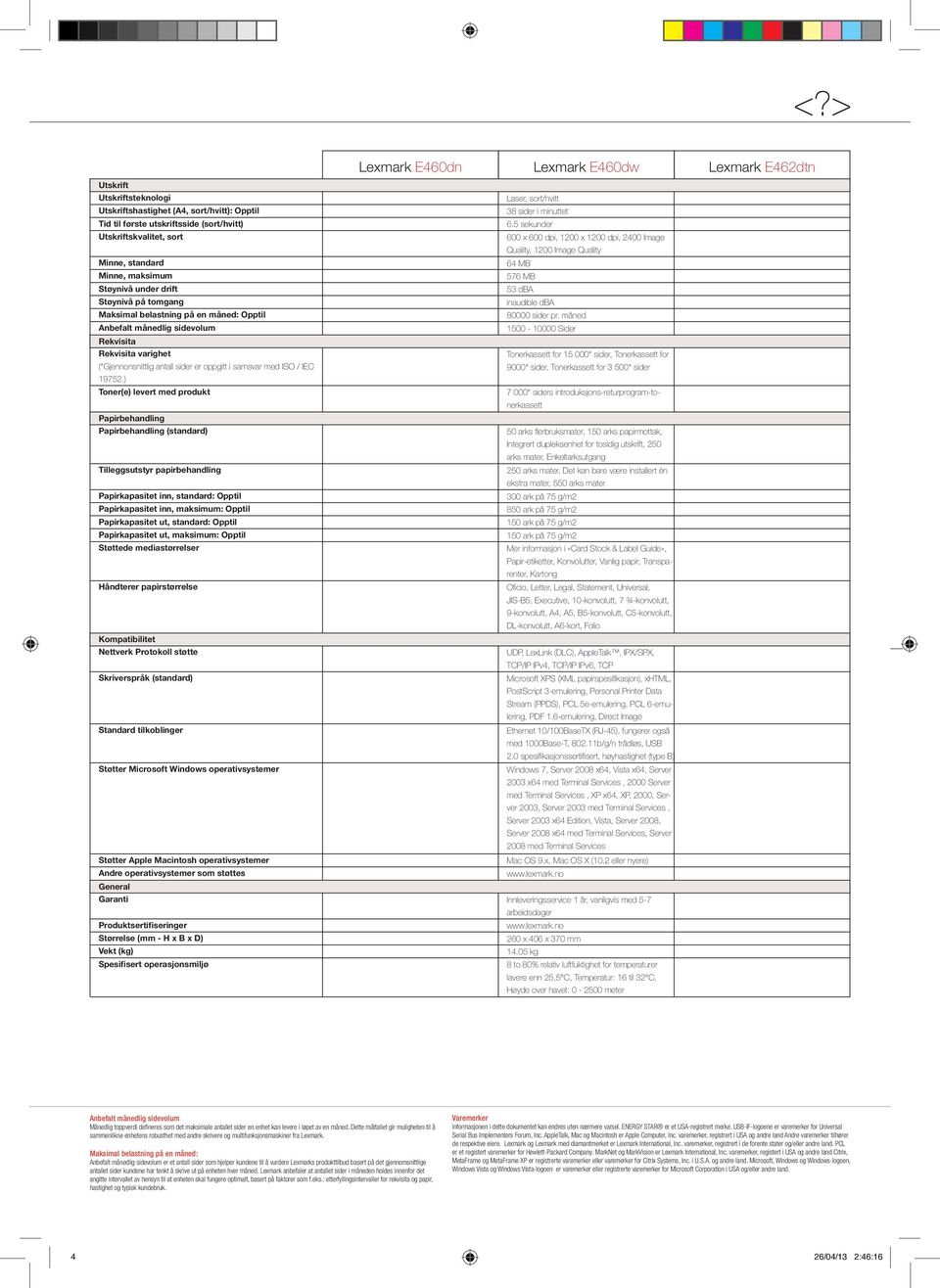 ) Toner(e) levert med produkt Papirbehandling Papirbehandling (standard) Tilleggsutstyr papirbehandling Papirkapasitet inn, standard: Opptil Papirkapasitet inn, maksimum: Opptil Papirkapasitet ut,