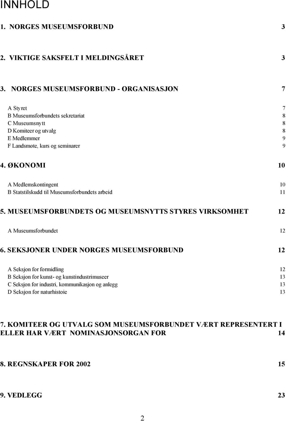 ØKONOMI 10 A Medlemskontingent 10 B Statstilskudd til Museumsforbundets arbeid 11 5. MUSEUMSFORBUNDETS OG MUSEUMSNYTTS STYRES VIRKSOMHET 12 A Museumsforbundet 12 6.