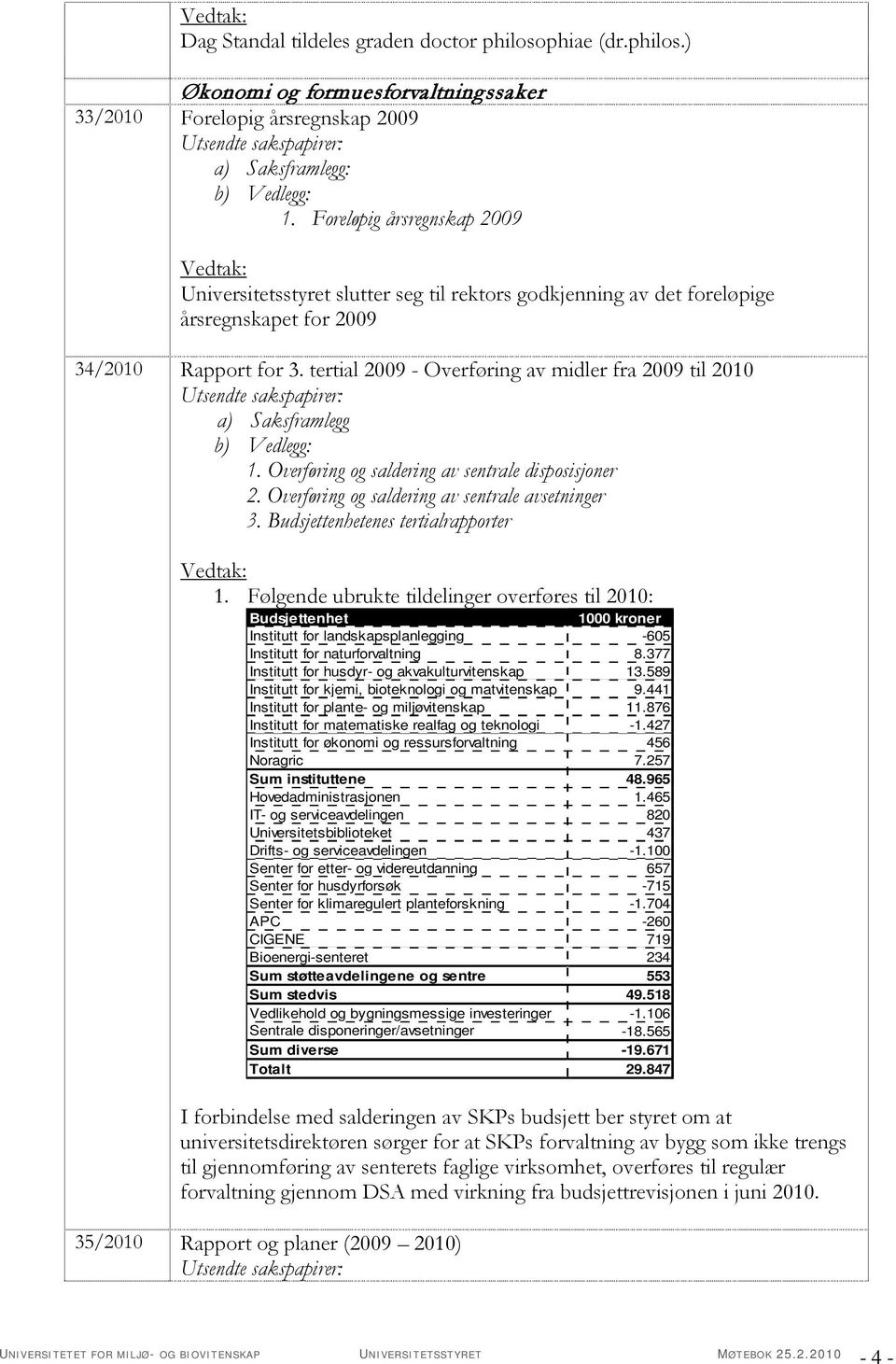 tertial 2009 - Overføring av midler fra 2009 til 2010 1. Overføring og saldering av sentrale disposisjoner 2. Overføring og saldering av sentrale avsetninger 3. Budsjettenhetenes tertialrapporter 1.