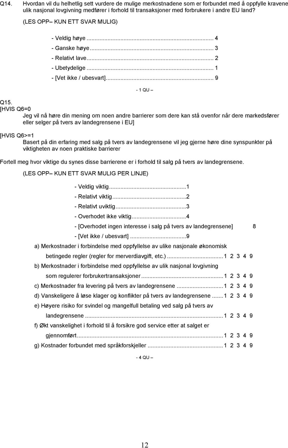 [HVIS Q6=0 Jeg vil nå høre din mening om noen andre barrierer som dere kan stå ovenfor når dere markedsfører eller selger på tvers av landegrensene i EU] [HVIS Q6>=1 Basert på din erfaring med salg