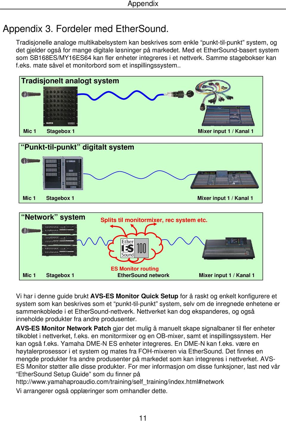 . Tradisjonelt analogt system Mic 1 Stagebox 1 Mixer input 1 / Kanal 1 Punkt-til-punkt digitalt system Mic 1 Stagebox 1 Mixer input 1 / Kanal 1 Network system Splits til monitormixer, rec system etc.