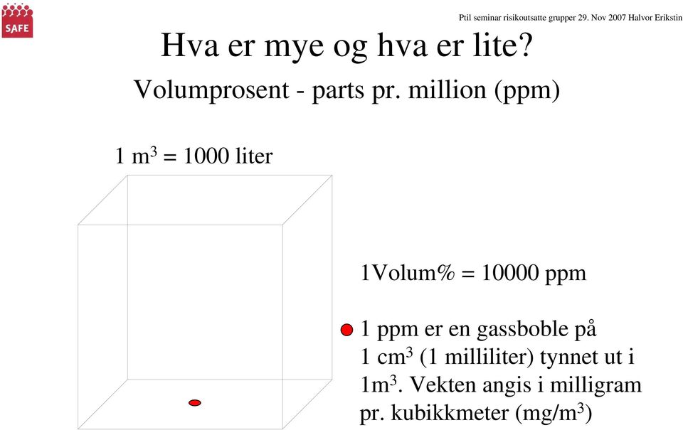 ppm er en gassboble på 1 cm 3 (1 milliliter) tynnet ut