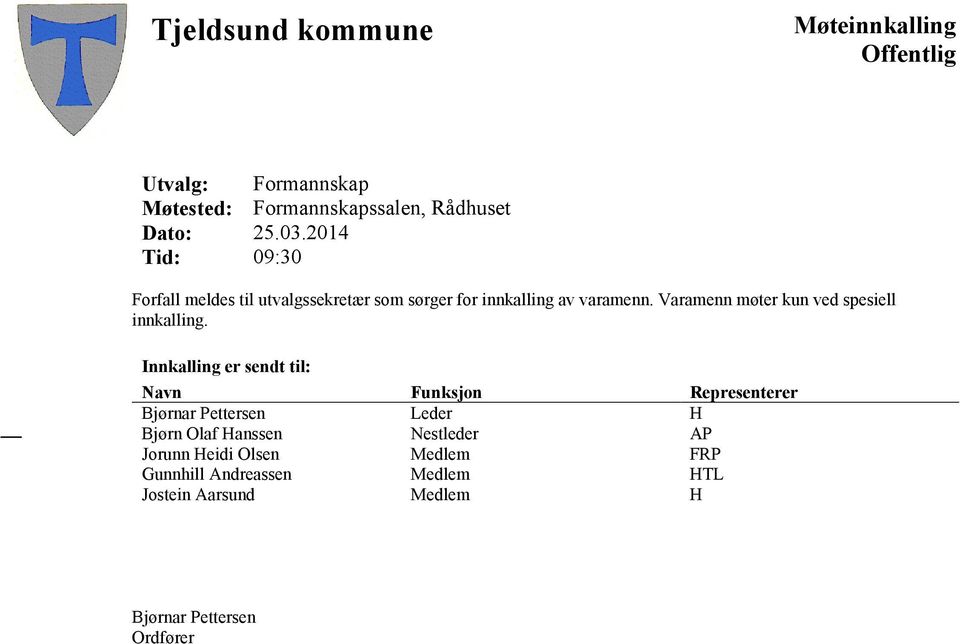 Varamenn møter kun ved spesiell innkalling.