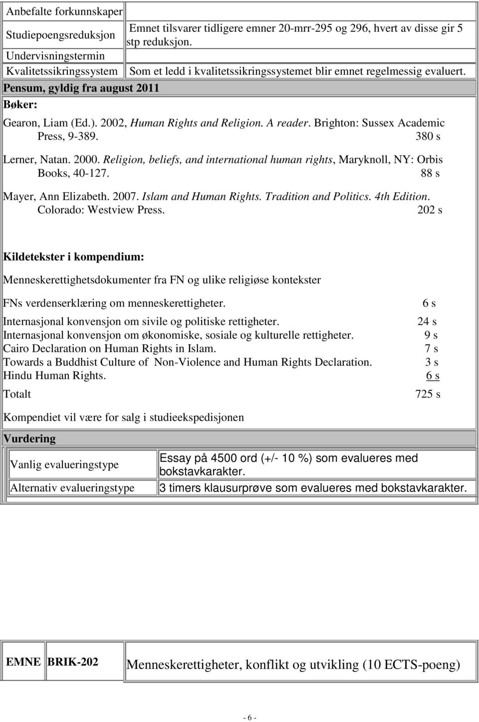 2002, Human Rights and Religion. A reader. Brighton: Sussex Academic Press, 9-389. 380 s Lerner, Natan. 2000. Religion, beliefs, and international human rights, Maryknoll, NY: Orbis Books, 40-127.