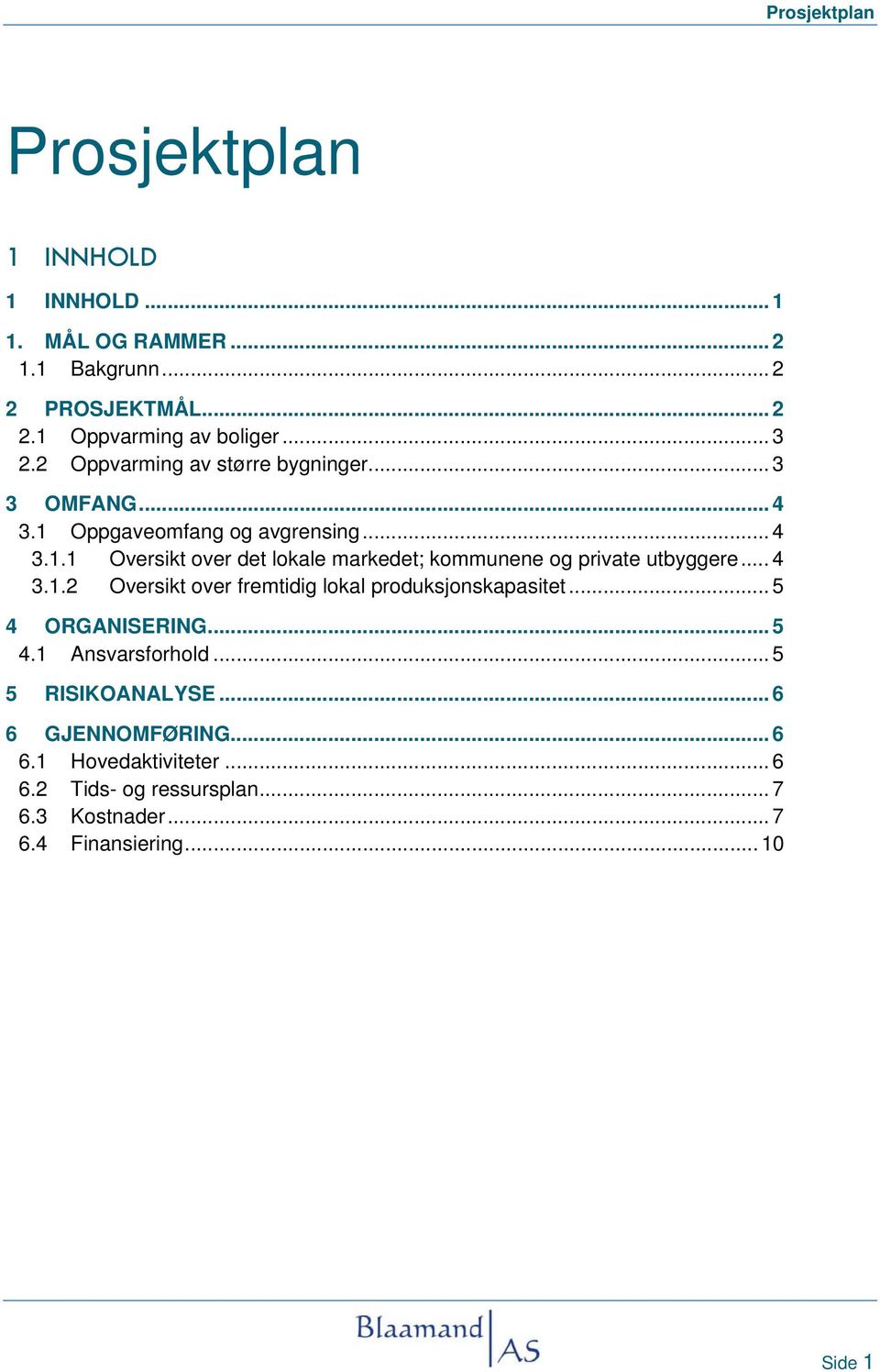 .. 4 3.1.2 Oversikt over fremtidig lokal produksjonskapasitet... 5 4 ORGANISERING... 5 4.1 Ansvarsforhold... 5 5 RISIKOANALYSE.