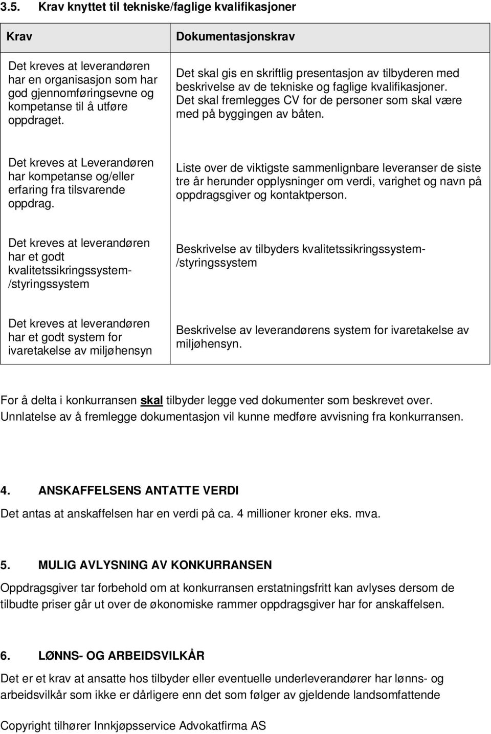 Det skal fremlegges CV for de personer som skal være med på byggingen av båten. Det kreves at Leverandøren har kompetanse og/eller erfaring fra tilsvarende oppdrag.