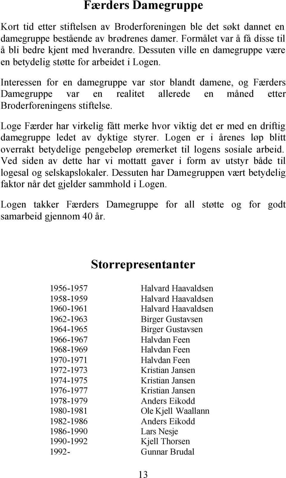 Interessen for en damegruppe var stor blandt damene, og Færders Damegruppe var en realitet allerede en måned etter Broderforeningens stiftelse.