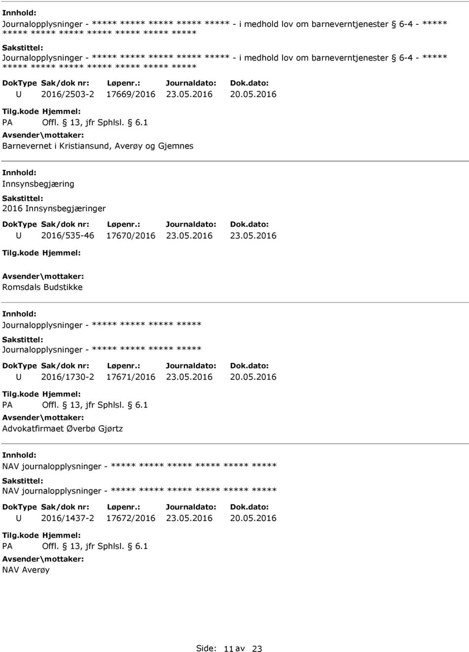 17670/2016 Romsdals Budstikke Journalopplysninger - Journalopplysninger - 2016/1730-2 17671/2016