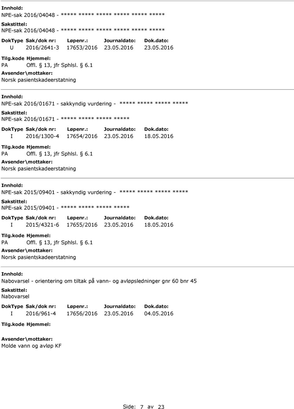 sakkyndig vurdering - NE-sak 2015/09401-2015/4321-6 17655/2016 Norsk pasientskadeerstatning Nabovarsel - orientering