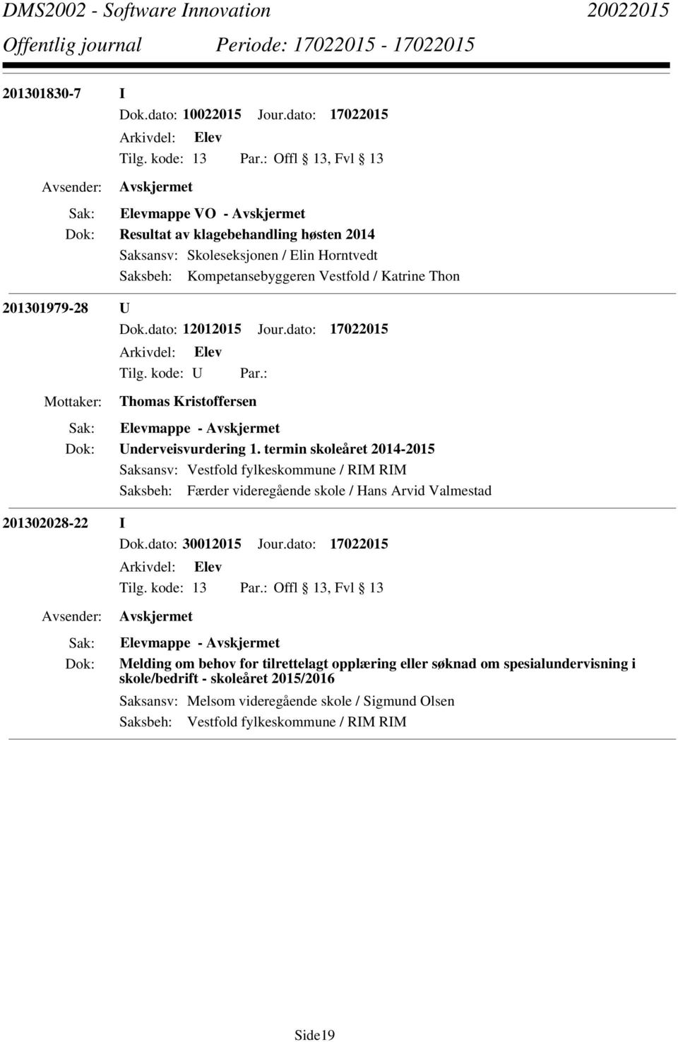 201301979-28 U Dok.dato: 12012015 Jour.dato: 17022015 Thomas Kristoffersen Elevmappe - Underveisvurdering 1.