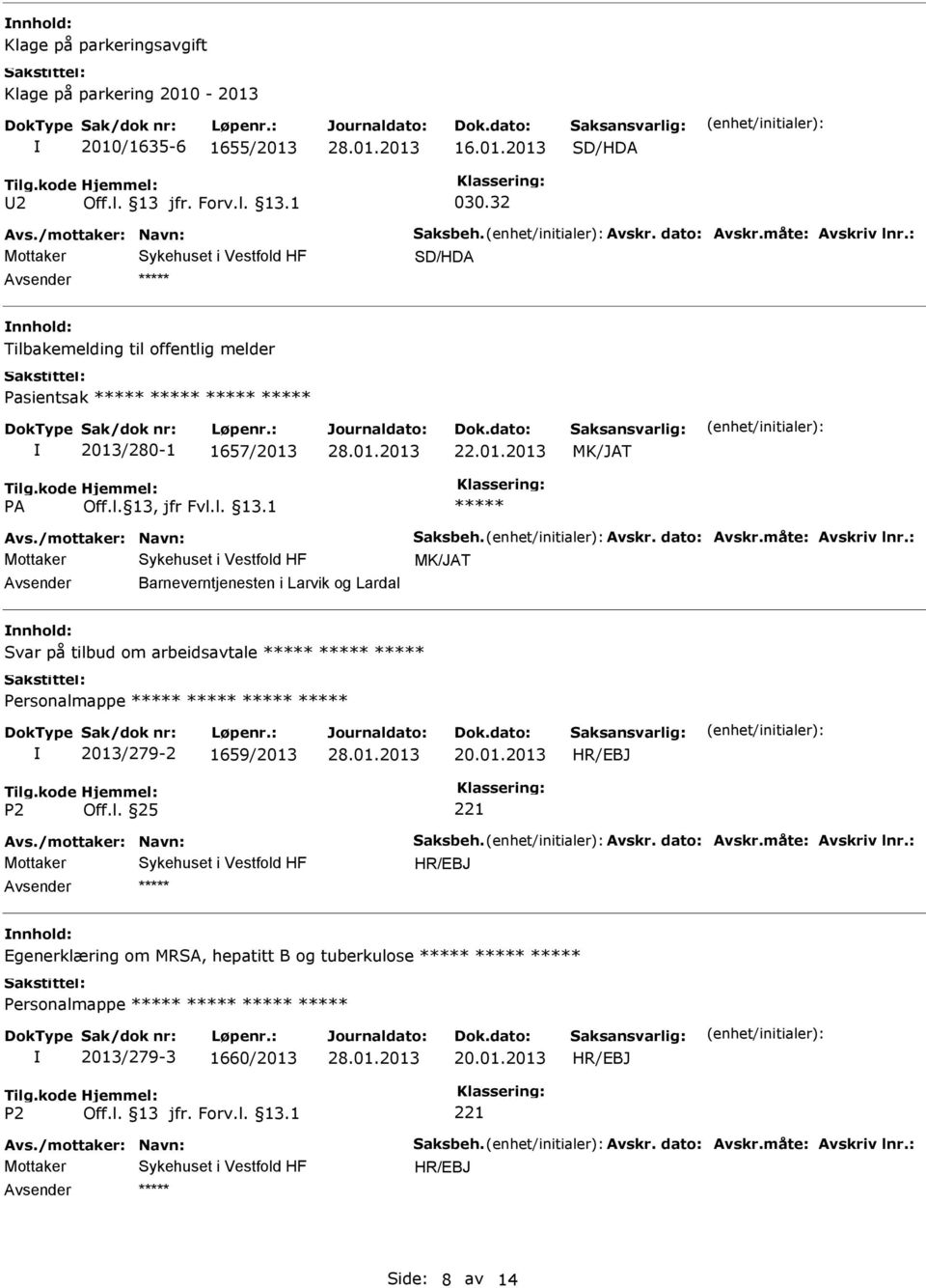 : Barneverntjenesten i Larvik og Lardal nnhold: Svar på tilbud om arbeidsavtale Personalmappe 2013/279-2 1659/2013 20.01.2013 HR/EBJ Off.l. 25 Avs./mottaker: Navn: Saksbeh. Avskr.