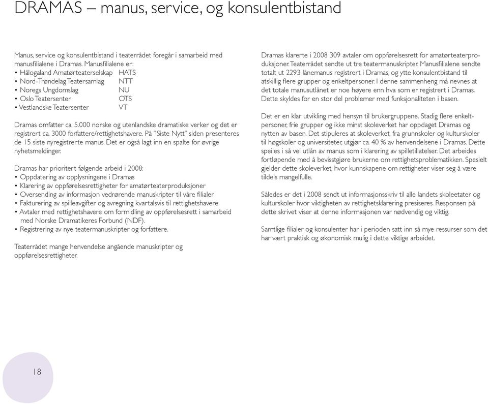 000 norske og utenlandske dramatiske verker og det er registrert ca. 3000 forfattere/rettighetshavere. På Siste Nytt siden presenteres de 15 siste nyregistrerte manus.