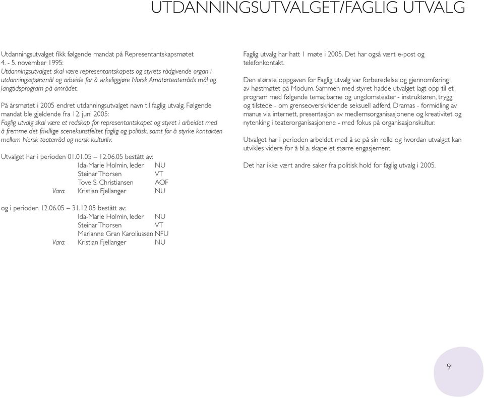 området. På årsmøtet i 2005 endret utdanningsutvalget navn til faglig utvalg. Følgende mandat ble gjeldende fra 12.