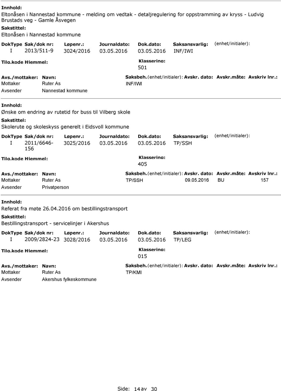 skoleskyss generelt i Eidsvoll kommune Sak/dok nr: 2011/6646-156 Løpenr.: 3025/2016 TP/SSH 405 TP/SSH 09.05.2016 B 157 Avsender Privatperson nnhold: Referat fra møte 26.