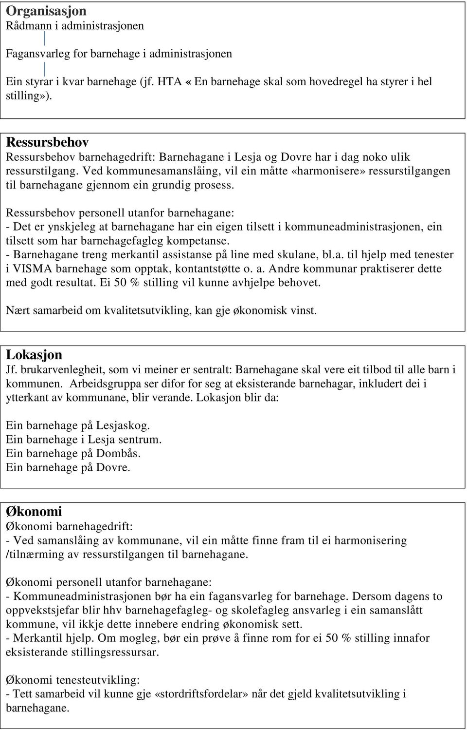 Ved kommunesamanslåing, vil ein måtte «harmonisere» ressurstilgangen til barnehagane gjennom ein grundig prosess.