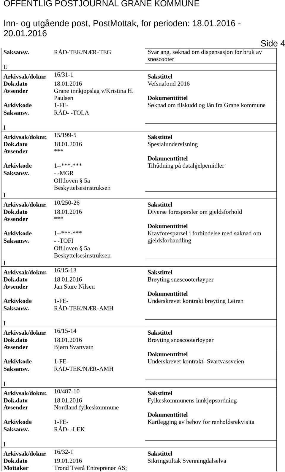 15/199-5 Sakstittel Dok.dato 18.01.2016 Spesialundervisning Avsender *** Arkivkode 1--***-*** Tilrådning på datahjelpemidler Saksansv. - -MGR Off.loven 5a Beskyttelsesinstruksen Arkivsak/doknr.