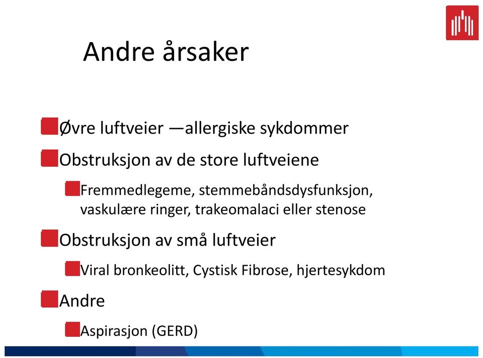 ringer, trakeomalaci eller stenose Obstruksjon av små luftveier