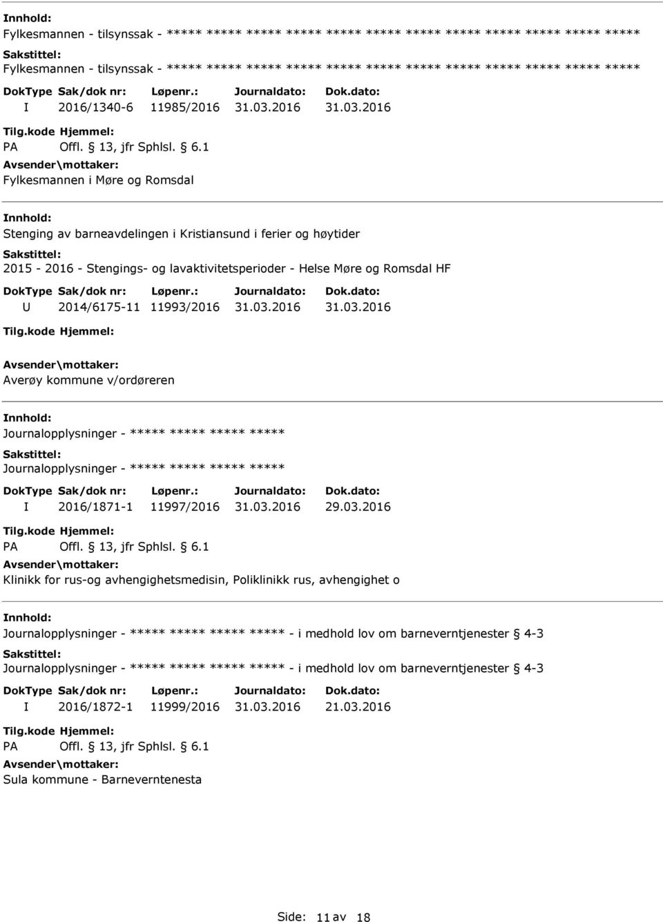 Journalopplysninger - 2016/1871-1 11997/2016 29.03.