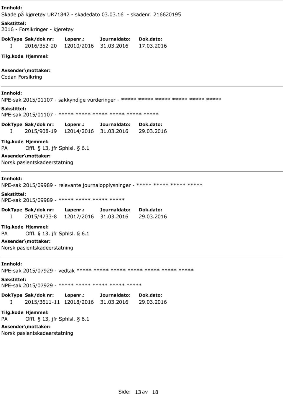 2016 Codan Forsikring NE-sak 2015/01107 - sakkyndige vurderinger - NE-sak 2015/01107-2015/908-19 12014/2016 29.