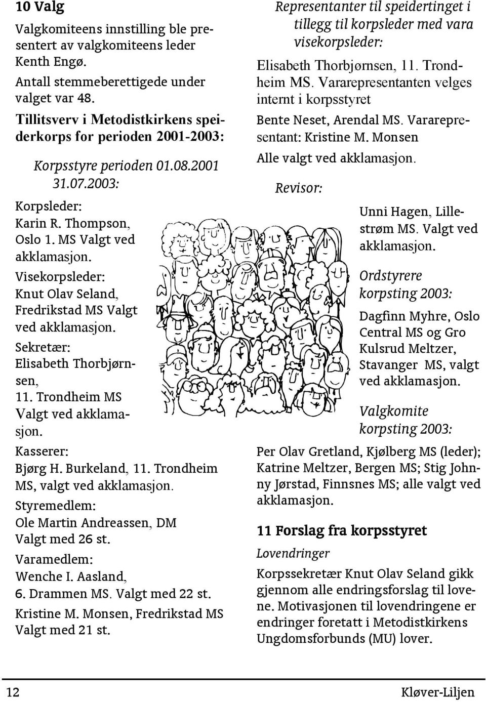 Visekorpsleder: Knut Olav Seland, Fredrikstad MS Valgt ved akklamasjon. Sekretær: Elisabeth Thorbjørnsen, 11. Trondheim MS Valgt ved akklamasjon. Kasserer: Bjørg H. Burkeland, 11.