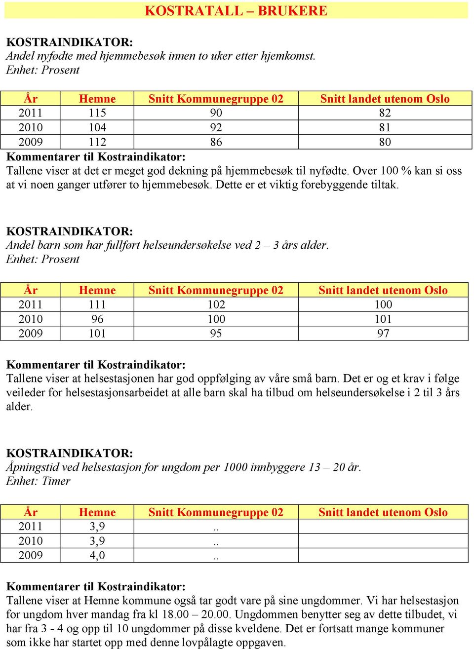 Over 100 % kan si oss at vi noen ganger utfører to hjemmebesøk. Dette er et viktig forebyggende tiltak. Andel barn som har fullført helseundersøkelse ved 2 3 års alder.