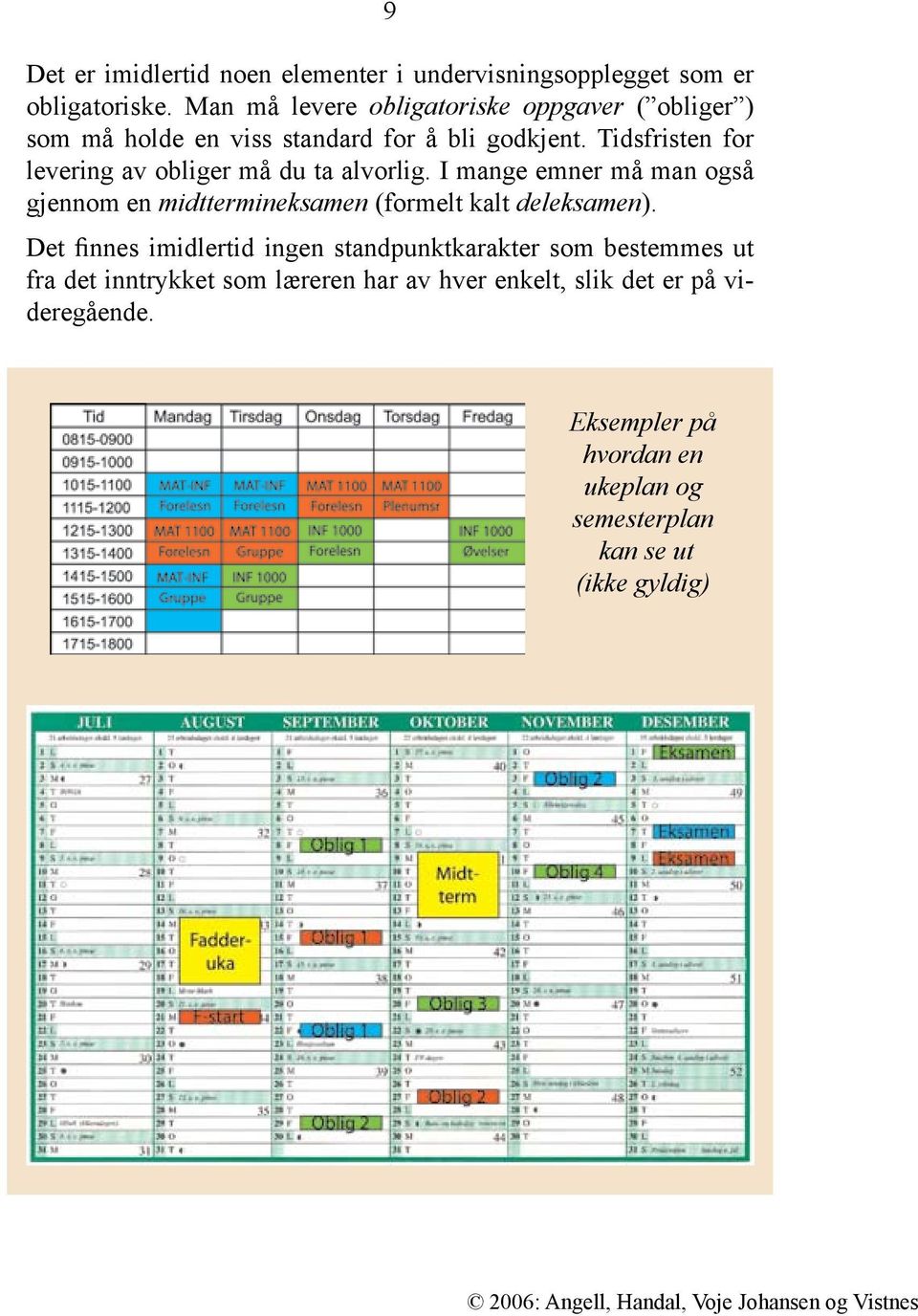 Tidsfristen for levering av obliger må du ta alvorlig. I mange emner må man også gjennom en midttermineksamen (formelt kalt deleksamen).